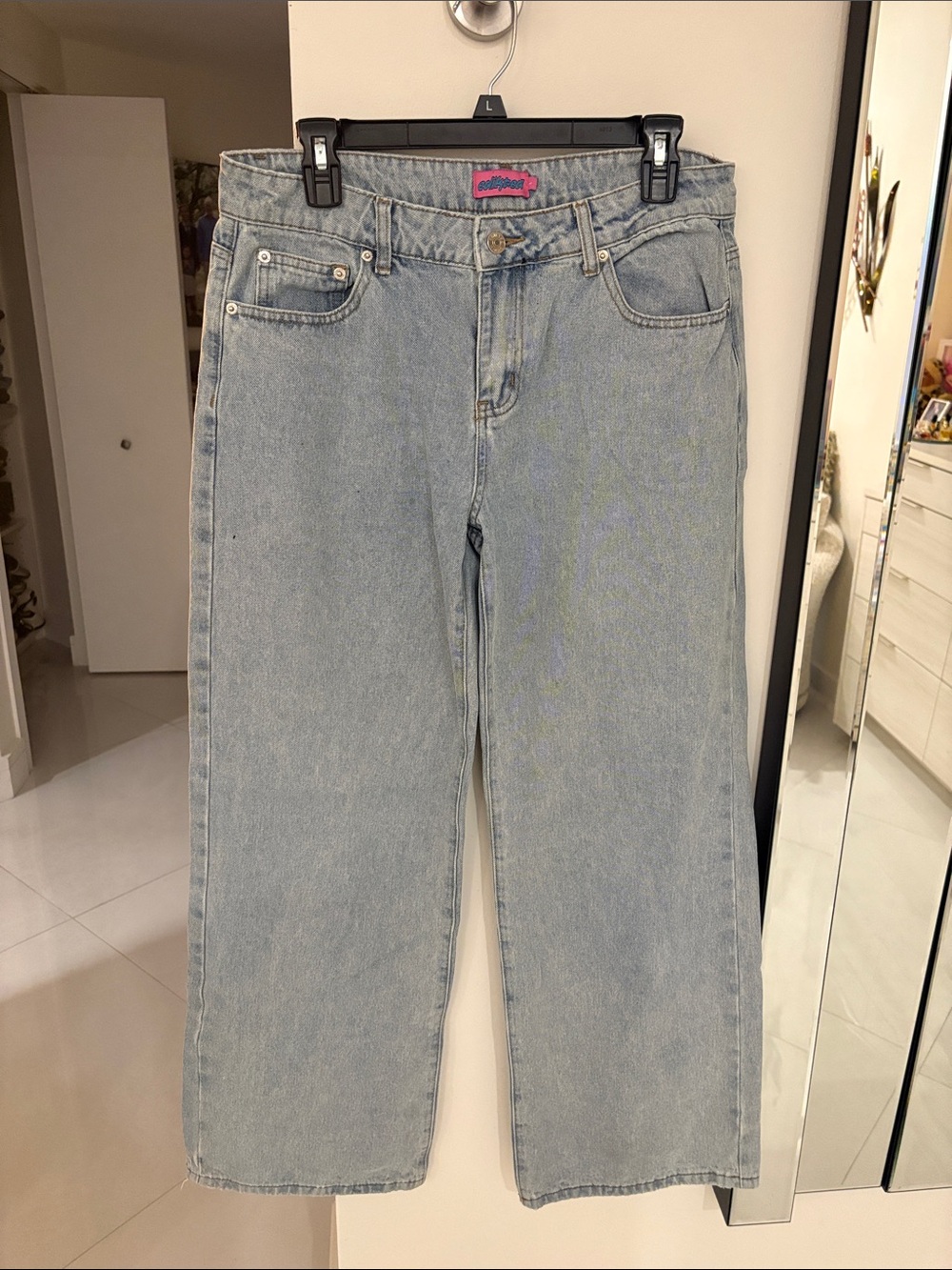 Edikted Bow Pocket Light Wash Wide Leg Jeans